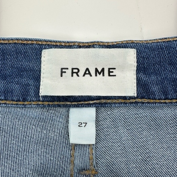 FRAME Le Sylvie Slender Straight Jeans Women’s Size 27 Raw Hem Stretch Denim - Picture 11 of 16